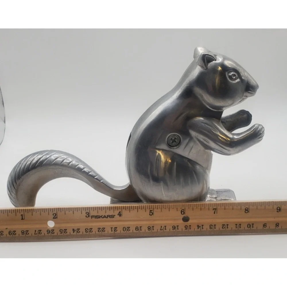 Vintage Squirrel On Log Nutcracker Aluminum Metal Silver Tone